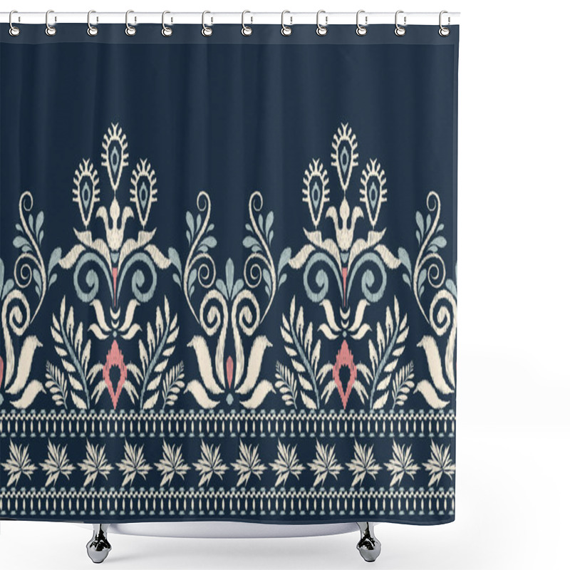 Personality  Ikat Floral Paisley Embroidery On Navy Blue Background.Ikat Ethnic Oriental Pattern Traditional.Aztec Style Abstract Vector Illustration.design For Texture,fabric,clothing,wrapping,decoration,sarong. Shower Curtains