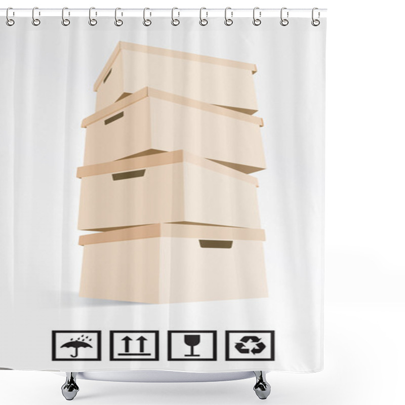 Personality  Cardboard Boxes On White Background Plus Signs Shower Curtains