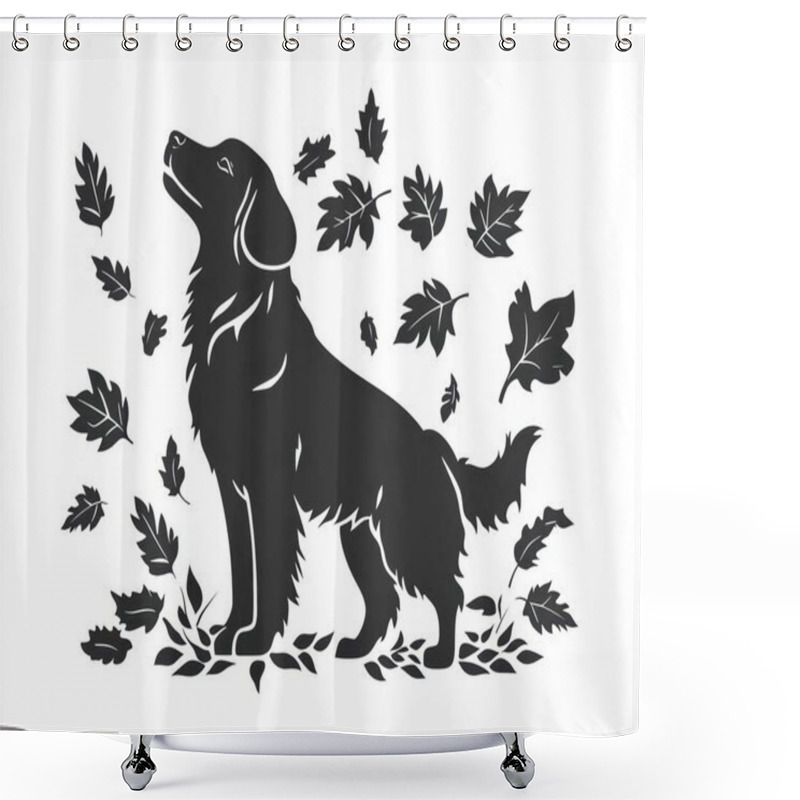 Personality  A Silhouette Of A Golden Retriever Surrounded By Falling Leaves, Capturing A Joyful Autumn Atmosphere. Shower Curtains