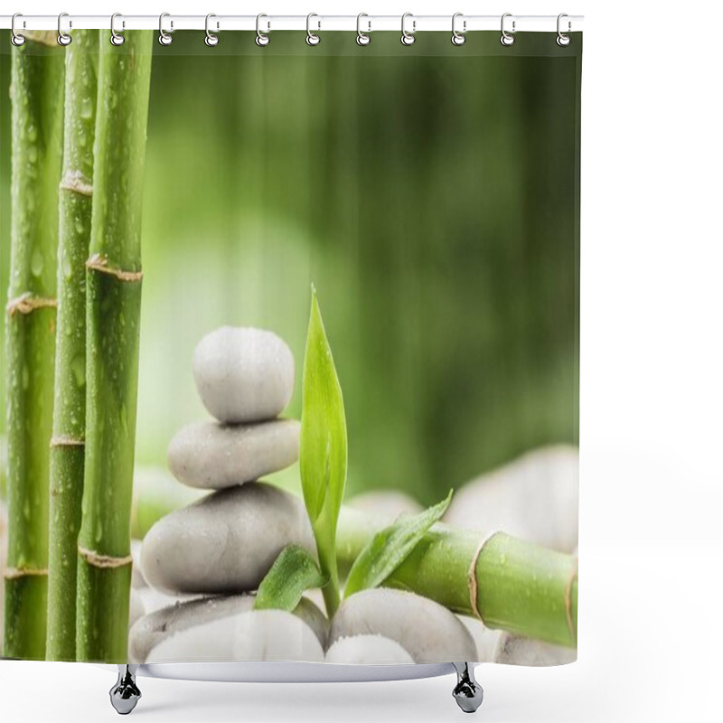 Personality  Zen Basalt Stones And Bamboo Isolated On White Shower Curtains