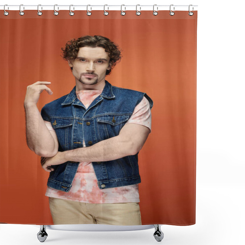 Personality  A Man Expresses Emotion While Posing Confidently In Stylish Attire. Shower Curtains