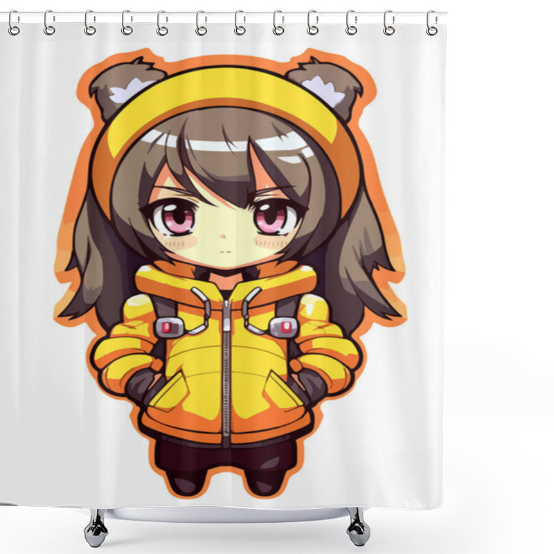 Personality  Young Girl Anime-style Character Vector Illustration Design. Manga Anime Girl Hair Faces Cartoon. Face Young Girl Anime-style Character Vector Illustration Design. Girl Anime Female Manga Cartoon Shower Curtains