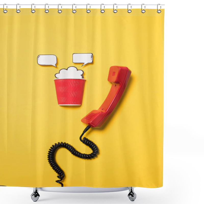 Personality  Telephone Handset And Paper Cup Shower Curtains