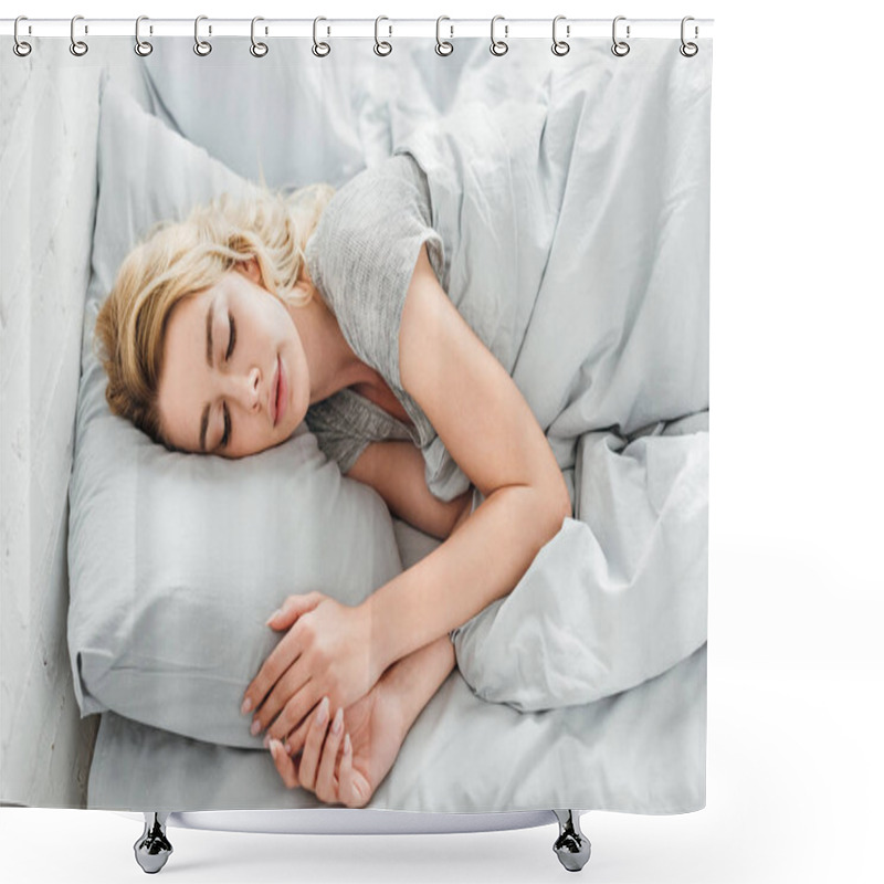 Personality  Beautiful Young Woman Sleeping Under Blanket At Home  Shower Curtains