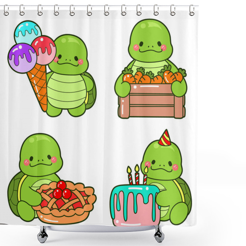 Personality  Kawaii Turtle Daily Life Sticker Cute.Cute Turtle Mascot Illustrations. Shower Curtains