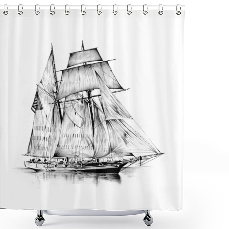 Personality  Antique Boat Sea Motive Drawing Handmade Shower Curtains