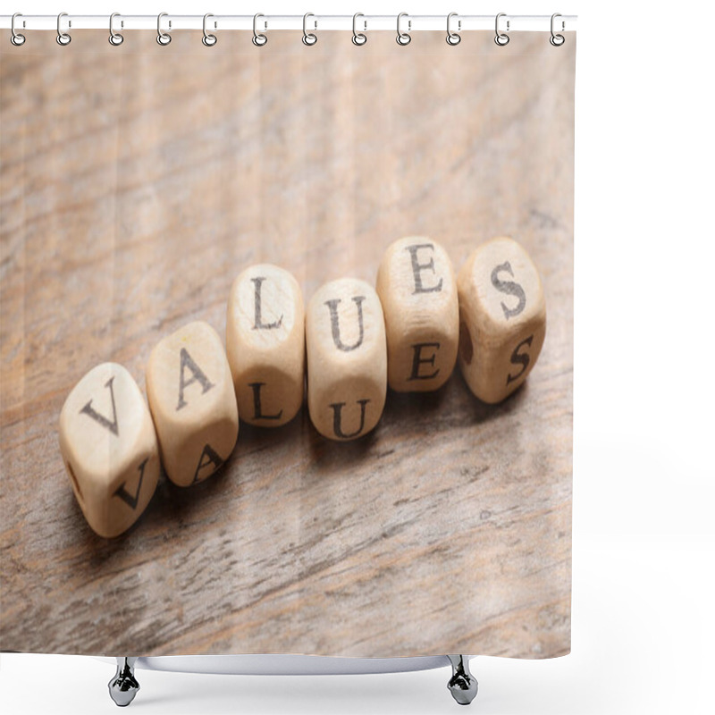 Personality  Beads With Word VALUES On Wooden Background Shower Curtains