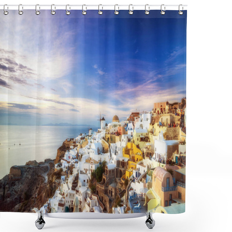 Personality  Cityscape Of Oia, Traditional Greek Village Of Santorini Shower Curtains