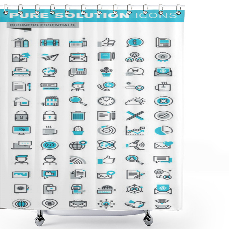 Personality  Modern Thin Line Flat Design Icons Set Of Business Communication And Technology, Office Items, Internet Advertising And Security, Basic Company Information Shower Curtains