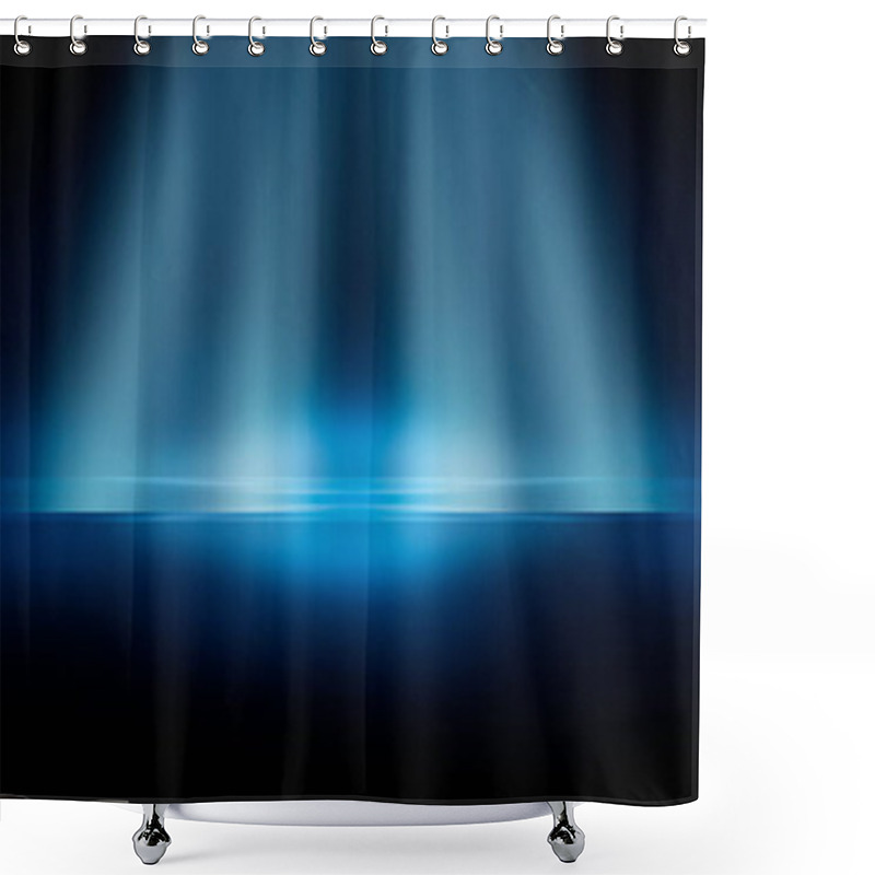 Personality  Modern Minimalistic, Futuristic Studio Background. Dark Background With Lines And Spotlights, Neon Light, Night View. Abstract Blue Background. Empty Stage. Shower Curtains