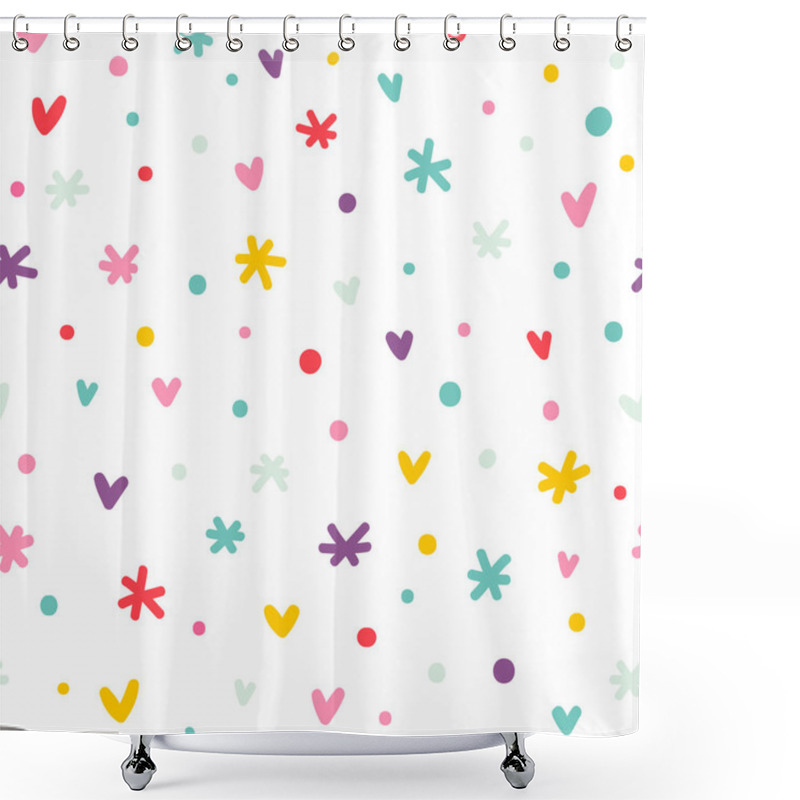 Personality  Abstract Confetti, Hearts And Stars Seamless Pattern Shower Curtains