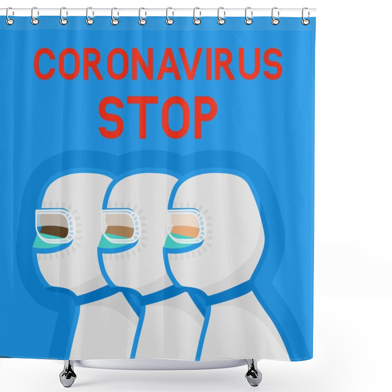 Personality  Doctors In Protective Suits On Blue Background Shower Curtains