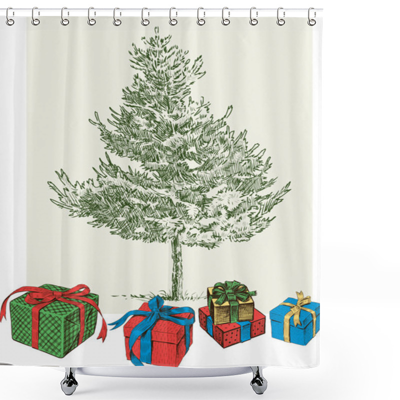 Personality  Christmas Tree And The Gifts Shower Curtains