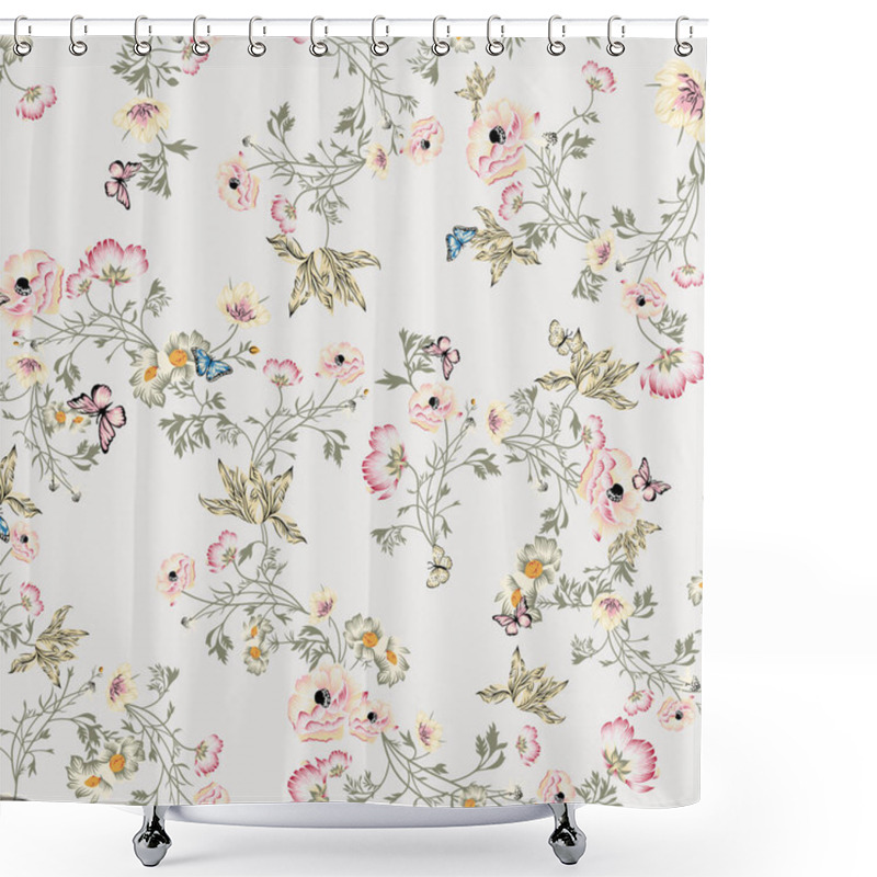 Personality  Floral Seamless Pattern Hand Drawn Water Colour Illustration  Shower Curtains