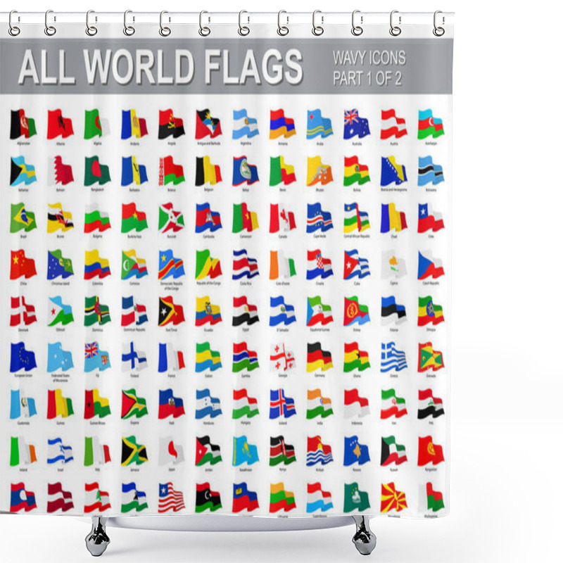 Personality  All World Flags - Vector Set Of Waveform Flat Icons. Flags Of All Countries And Continents. Part 1 Of 2 Shower Curtains