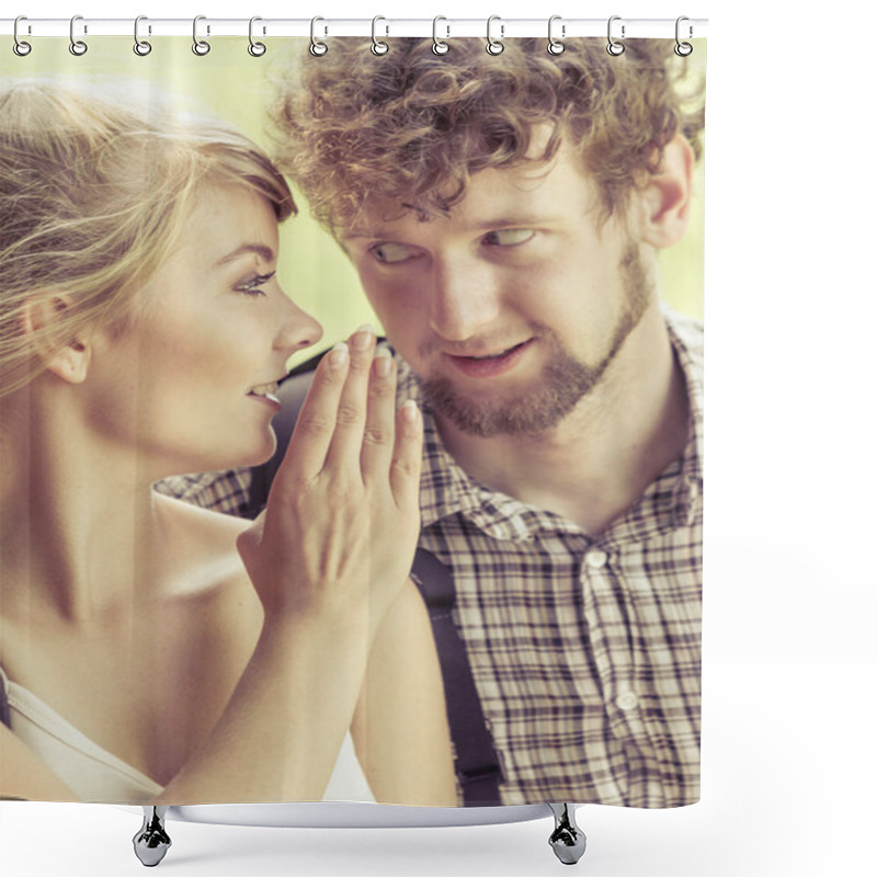 Personality  Woman Telling Her Boyfriend Peoplesecrets Shower Curtains