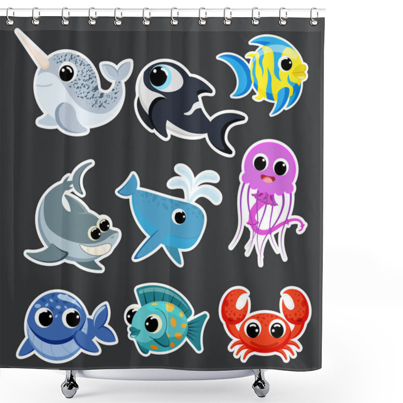 Personality  Cute Focean Animals Set Sticker Template Vector Shower Curtains