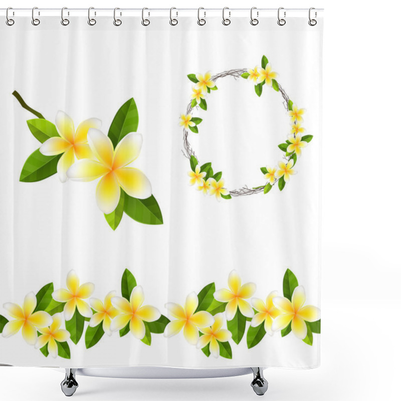 Personality  Blossoming Branch Of Frangipani Tree. Endless Pattern Brush, Round Garland. Shower Curtains