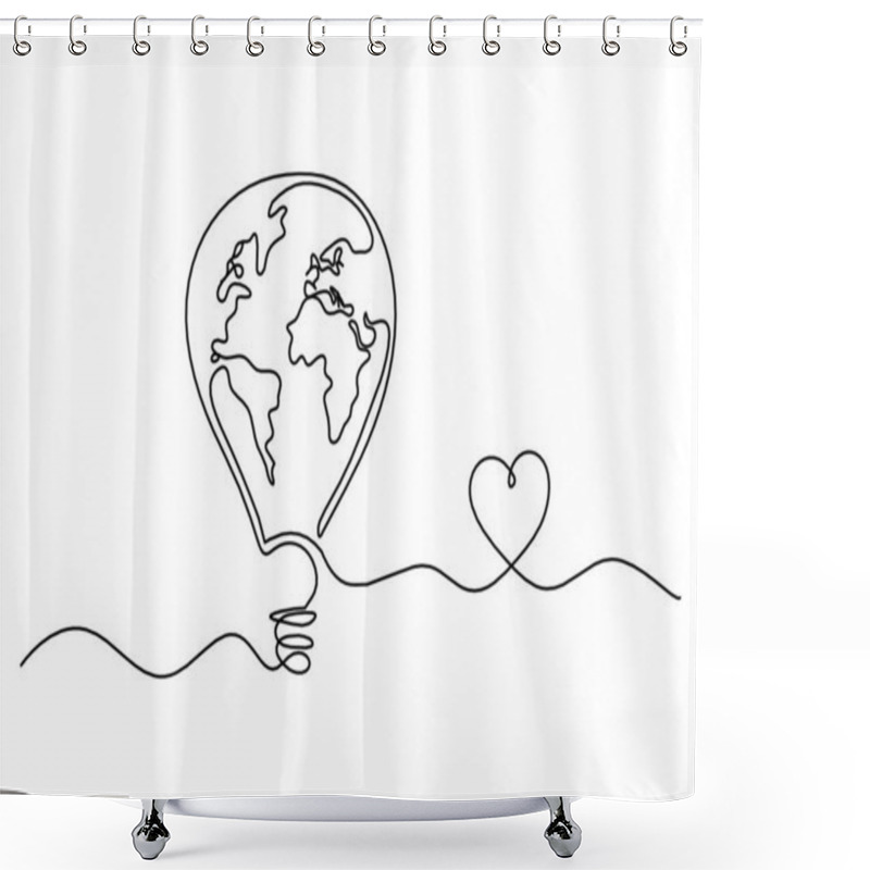 Personality  Abstract Air Balloon With Map Of Earth Hearts As Line Drawing On White Background Shower Curtains