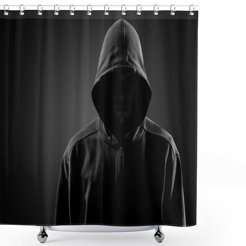 Personality  Dark Unrecognisable Man In Hoodie Shower Curtains