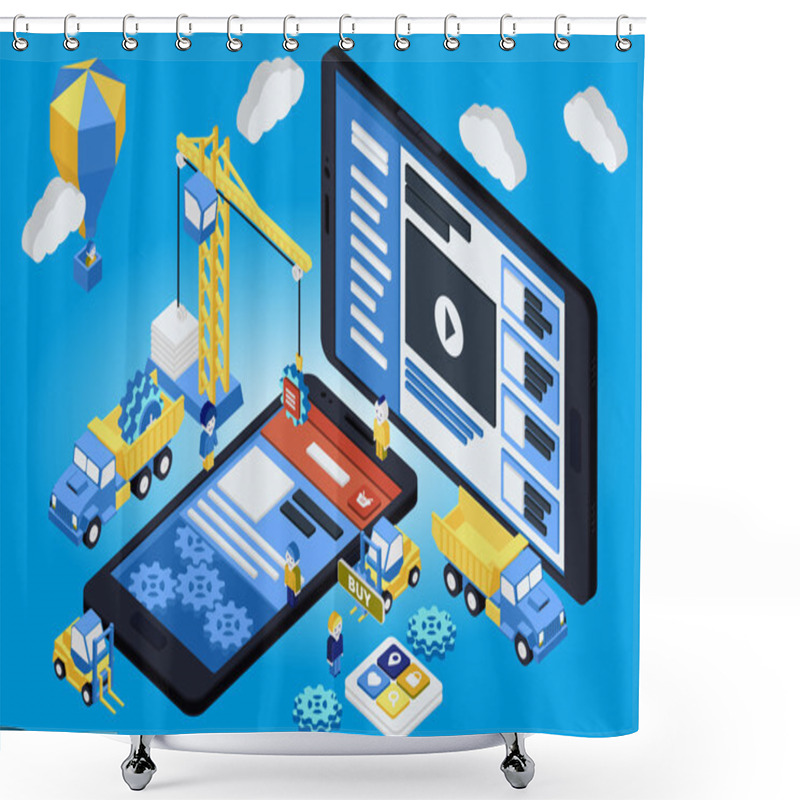 Personality  Mobile App Development, Experienced Team. Flat 3d Isometric Shower Curtains