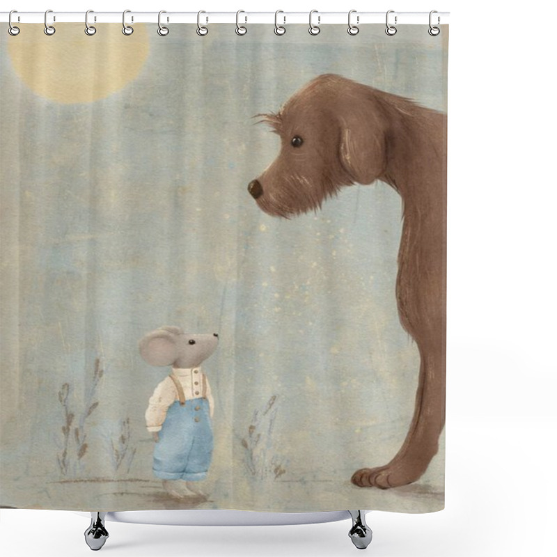 Personality  Cartoon Animals Illustration, Animal Friends, Dog And Mouse Shower Curtains