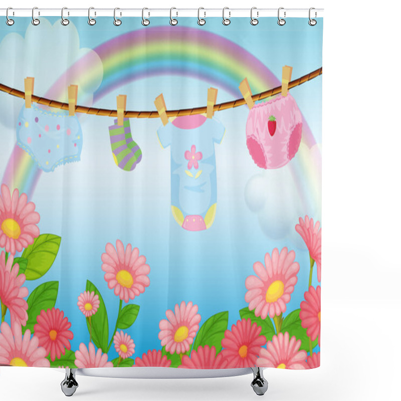 Personality  Infant Clothes Near The Garden Shower Curtains