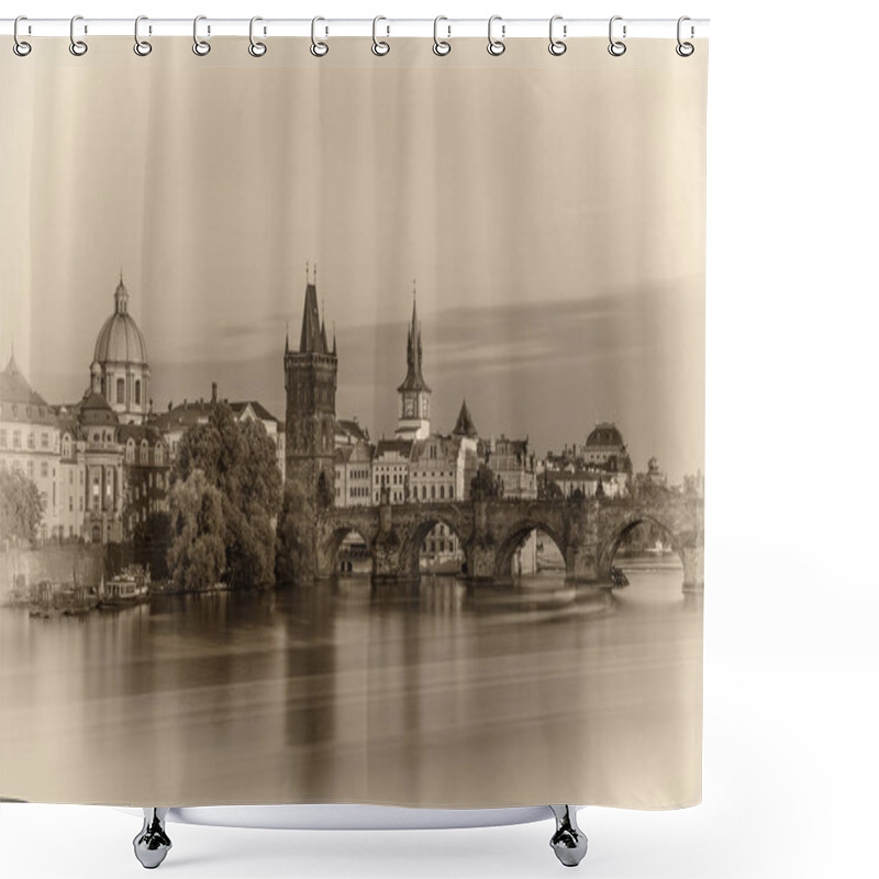 Personality  Charles Bridge In Prague At Sunset Shower Curtains