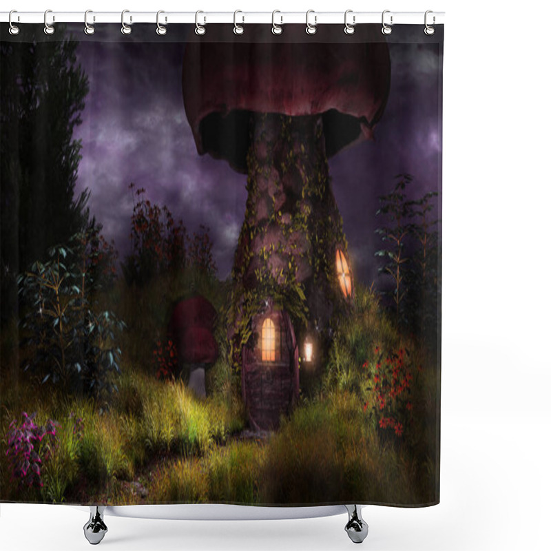 Personality  Fairytale Scenery With Mushroom House. Shower Curtains