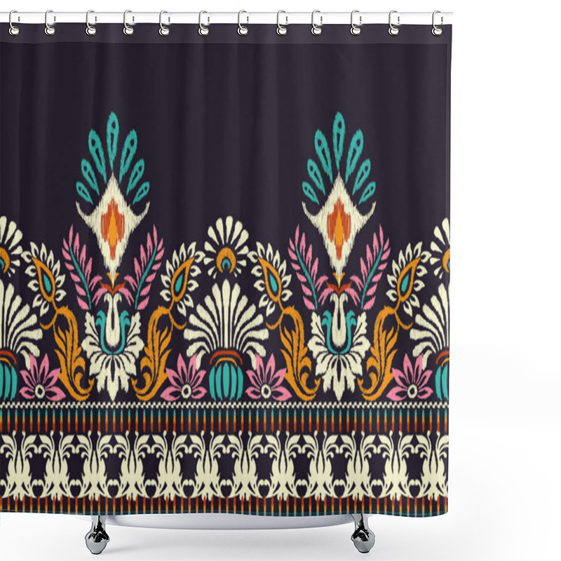 Personality  Ikat Floral Paisley Embroidery On Dark Purple Background.Ikat Ethnic Oriental Pattern Traditional.Aztec Style Abstract Vector Illustration.design For Texture,fabric,clothing,wrapping,decoration,sarong Shower Curtains