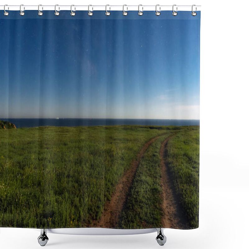 Personality  View Of The Sea On A Moonlit Night Made With Long Exposure. Ivanovka. Ukraine Shower Curtains