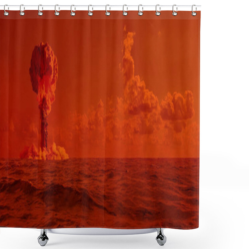 Personality  Explosion Of A Nuclear Bomb In The Ocean. Testing A Weapon. Shower Curtains