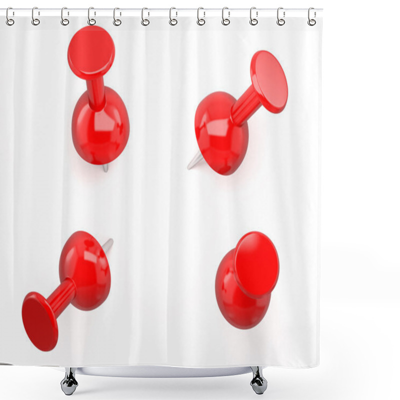 Personality  Red Pushpin. 3d Image. Isolated White Background. Shower Curtains