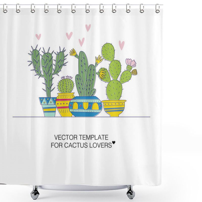 Personality  Illustration Of A Hand Drawn Cactuses.  Shower Curtains