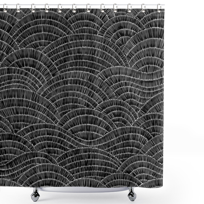 Personality  Embroidered Seamless Wavy Pattern. Black Patches On A White Back Shower Curtains