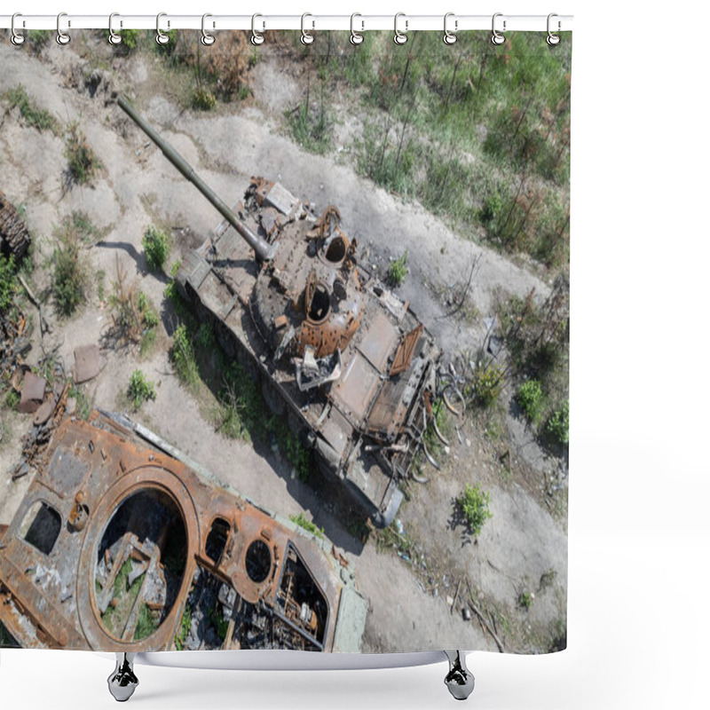 Personality  This Stock Photo Shows An Aerial View Of Destroyed Military Equipment In Ukraine Shower Curtains