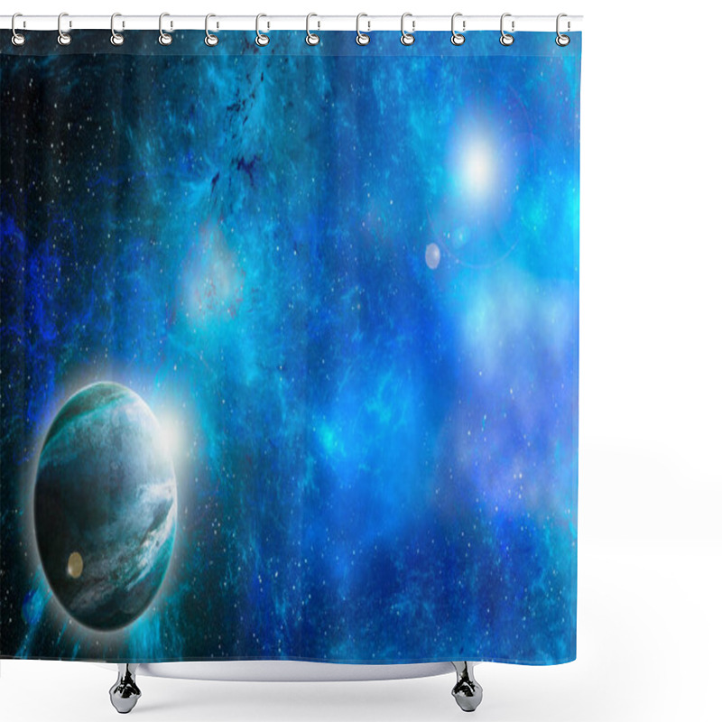 Personality  Unknown Planet From Outer Space. Space Nebula. Cosmic Cluster Of Stars. Outer Space Background. 3D Illustration. Shower Curtains