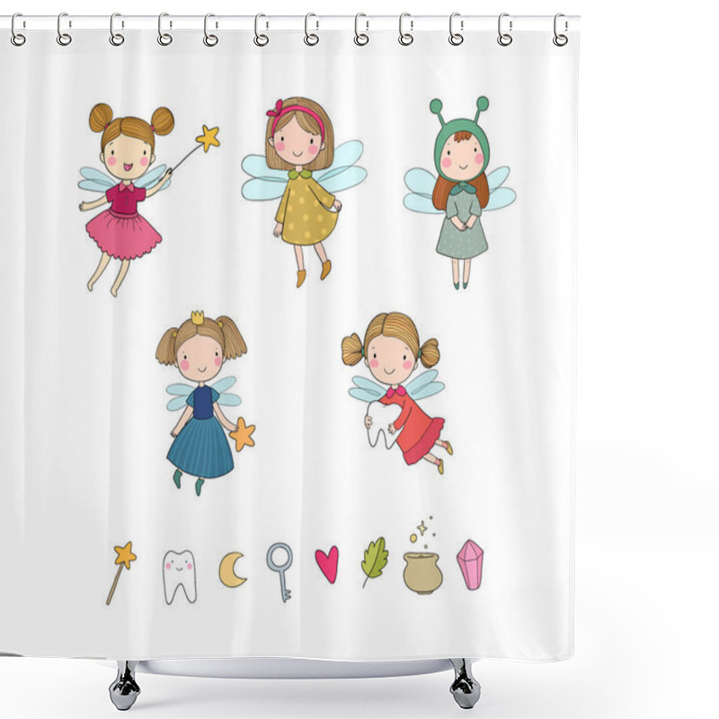 Personality  Cute Cartoon Fairies. Fairy Elves. Childrens Illustration. Tooth Fairy Shower Curtains