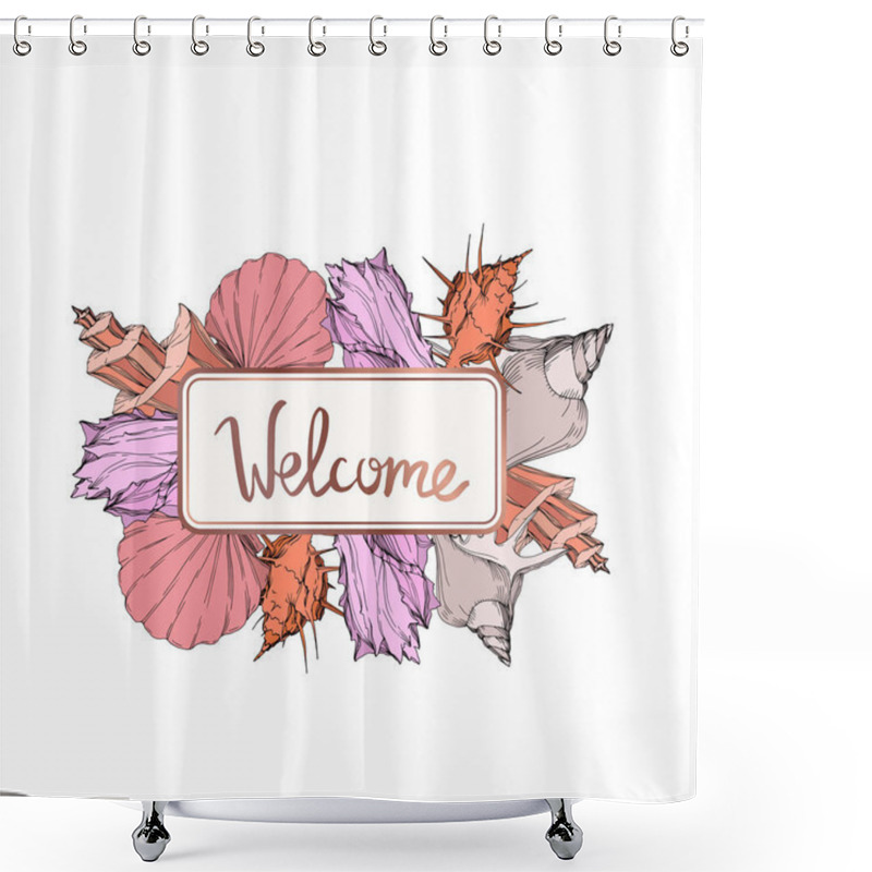 Personality  Vector Summer Beach Seashell Tropical Elements. Engraved Ink Art. Frame Border Ornament Square. Shower Curtains