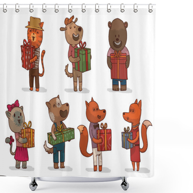 Personality  Set Of Funny Different Animals With Gifts Shower Curtains