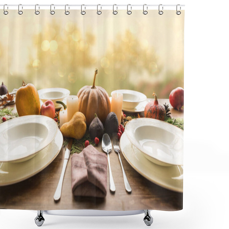 Personality  Served Table With Harvest  Shower Curtains