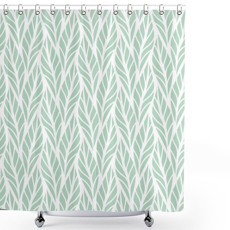 Personality  Geometric Green Floral Vector Seamless Pattern. Abstract Vector Texture. Art Deco Leaves Background. Shower Curtains