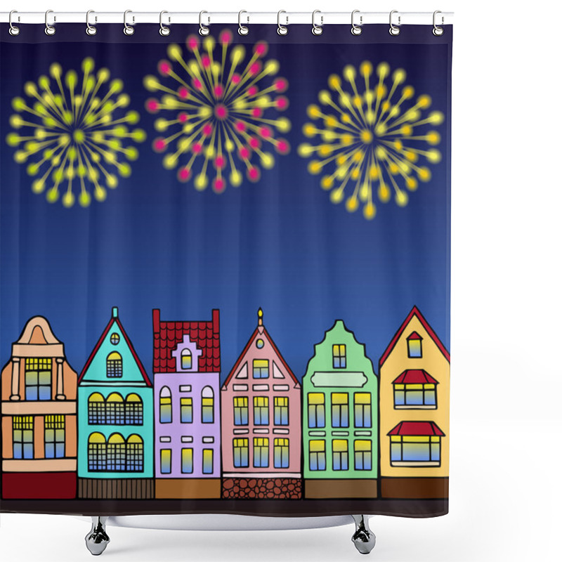 Personality  Holiday Night In Town Shower Curtains