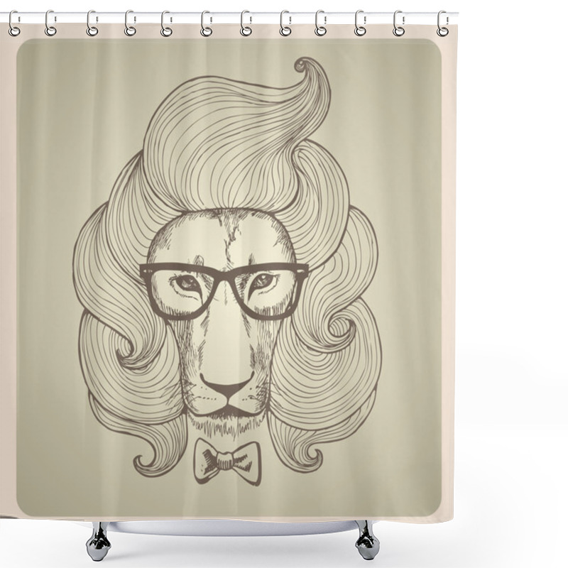 Personality  Portrait Of A Lion With A Chic Haircut With Glasses. Shower Curtains