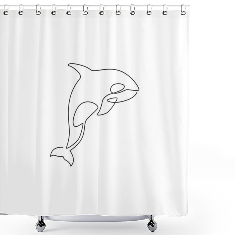 Personality  Single Continuous Line Drawing Of Big Adorable Orca For Company Logo Identity. Endangered Whale Mascot Concept For National Fish Conservation Icon. Modern One Line Draw Design Vector Illustration Shower Curtains