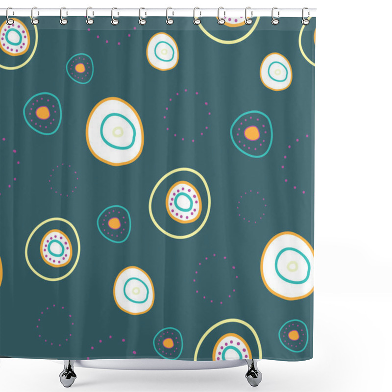 Personality  Afloat Whimsical Wonky Circles Floating On Green Blue Background Seamless Vector Repeat Pattern Shower Curtains