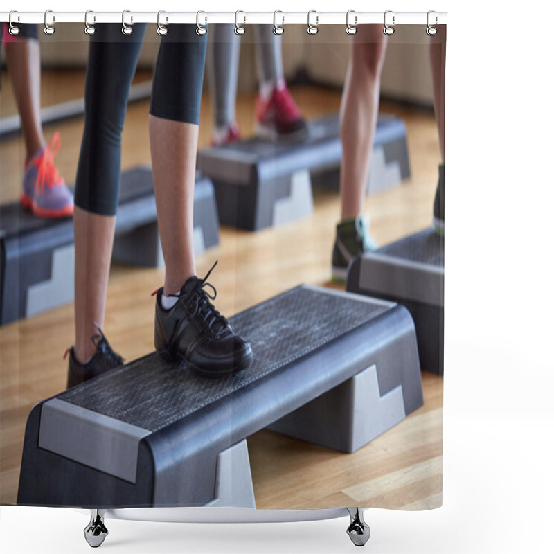 Personality  Close Up Of Women Exercising With Steppers In Gym Shower Curtains