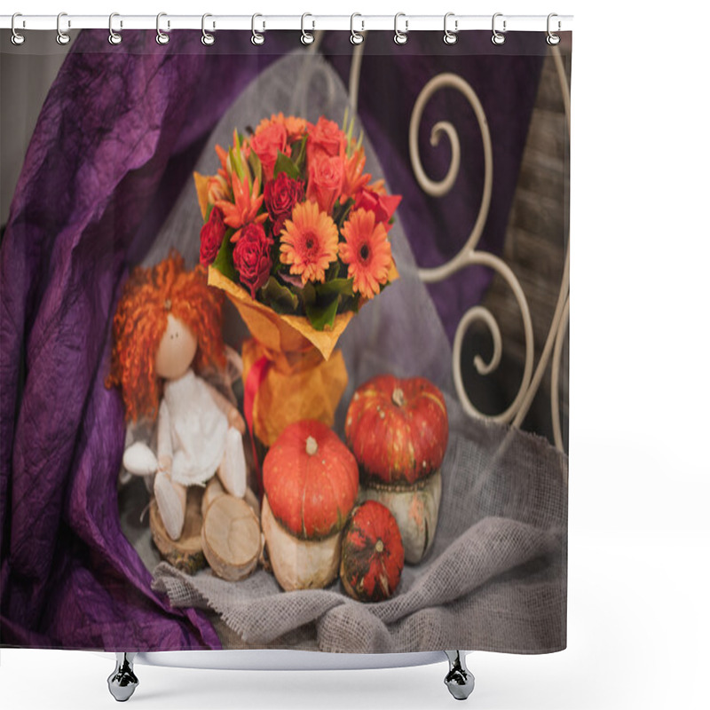 Personality  Pumpkin And Autumn Orange Bouquet. Shower Curtains