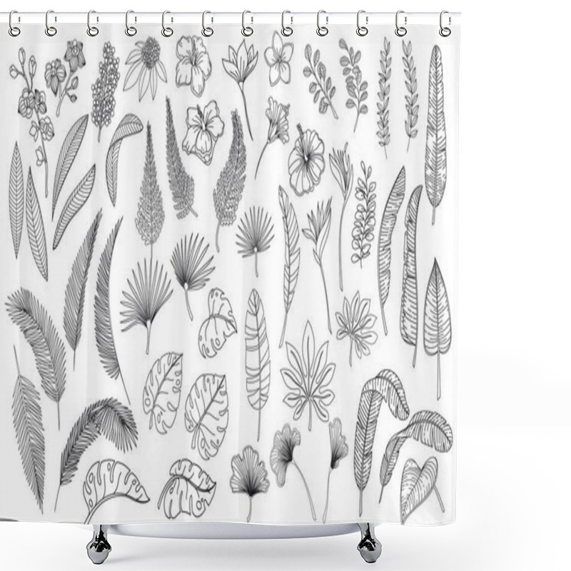 Personality  Linear Tropical Leaves And Flowers Shower Curtains