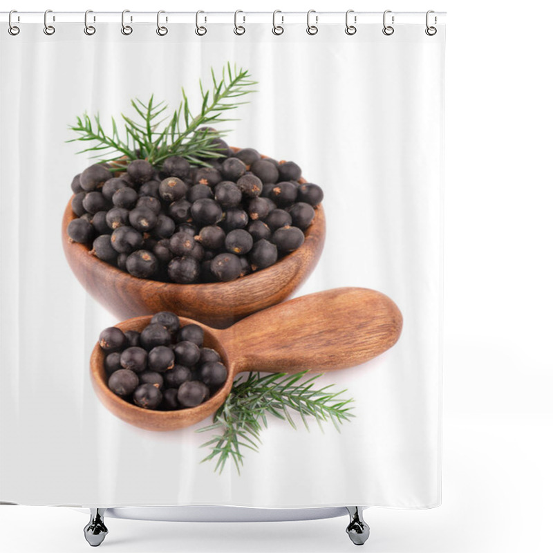 Personality  Dried Raspberry Isolated On White Background. Dehydrated Raspberry In Wooden Bowl And Spoon Shower Curtains